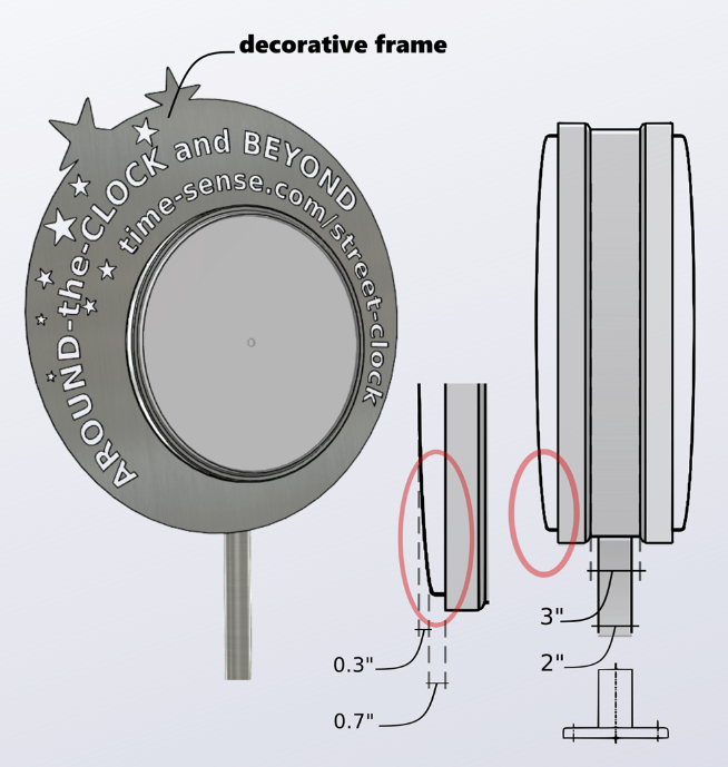 Mobatime: Enclosed double-faced Metroline, featuring a decorative frame concept
